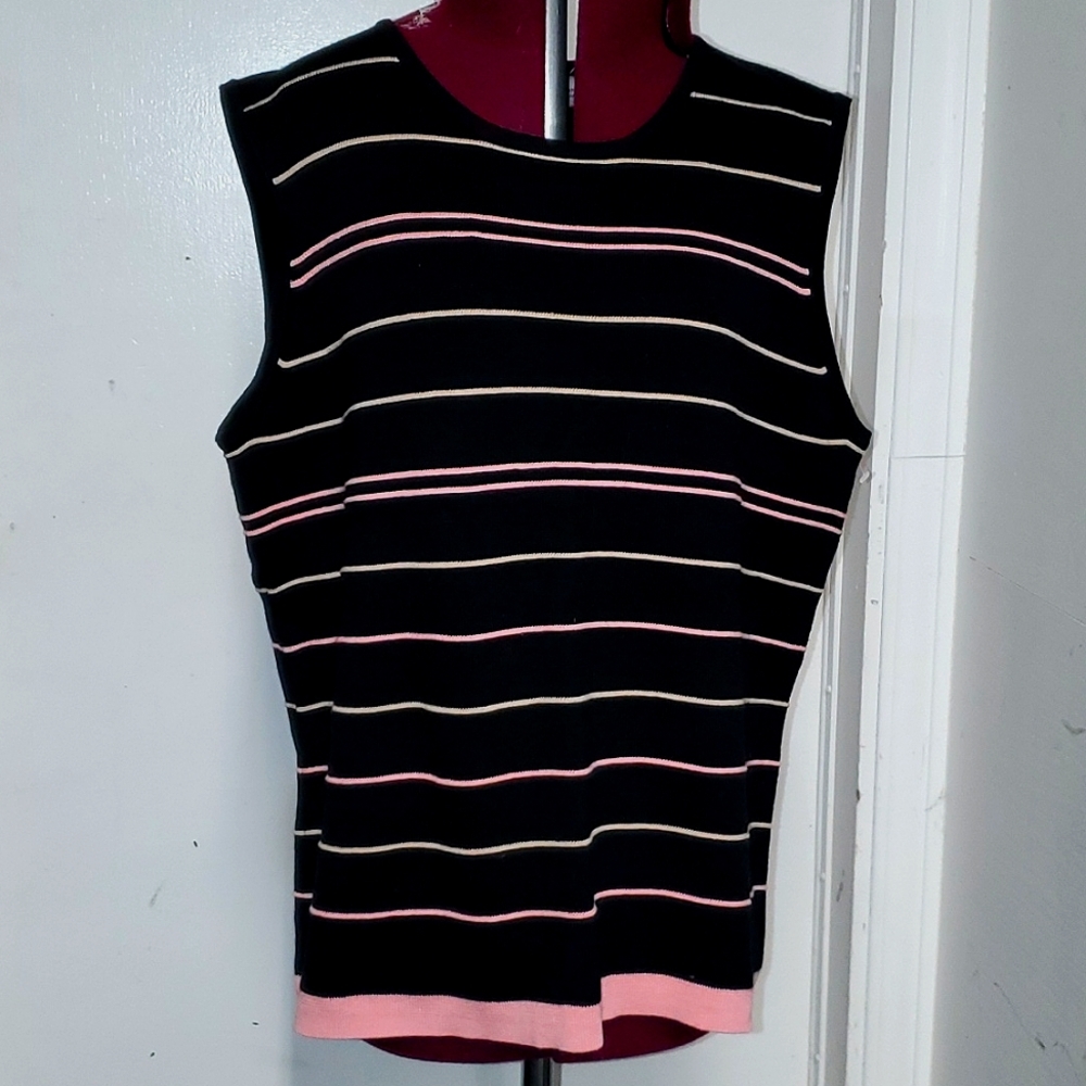 JM Collection Sleeveless Sweater Black Graphic Stripe Blouse Size Large